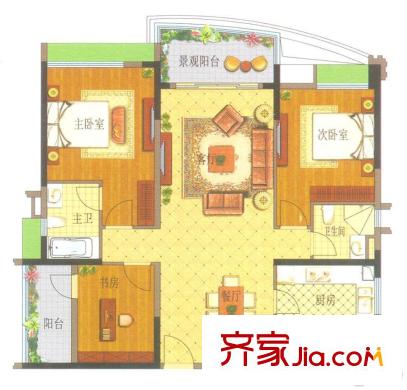 雅居樂(lè)英倫首府2座04單元套內(nèi)102.3平方米 3室2廳2衛(wèi)1廚