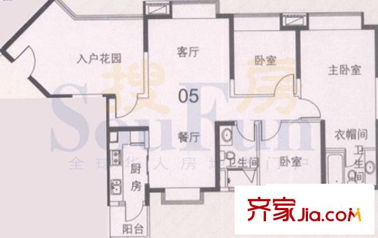 中海金沙灣戶型圖A2棟5～27層05 3室2廳2衛(wèi)1廚