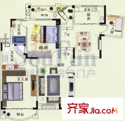 純水岸花園戶型圖7-9座 3室2廳2衛(wèi)1廚