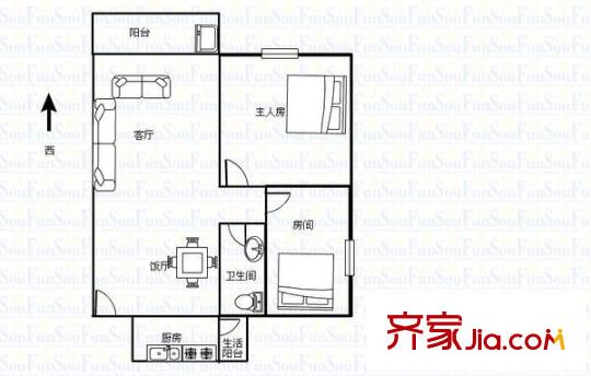 嘉悅名居戶型圖2室2廳 戶型圖 2室1廳1衛(wèi)1廚