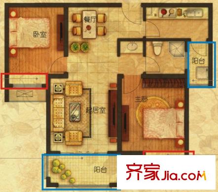 博澳城2房2廳1衛(wèi)戶(hù)型 2室2廳1衛(wèi)1廚