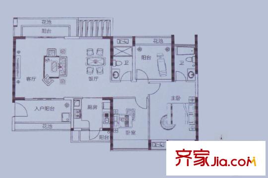 博澳城5座02戶(hù)型/6座01戶(hù)型約94平方米 3室2廳2衛(wèi)1廚