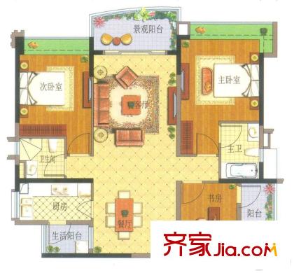 雅居樂(lè)英倫首府3座04單元套內(nèi)102.5平方米 3室2廳2衛(wèi)1廚