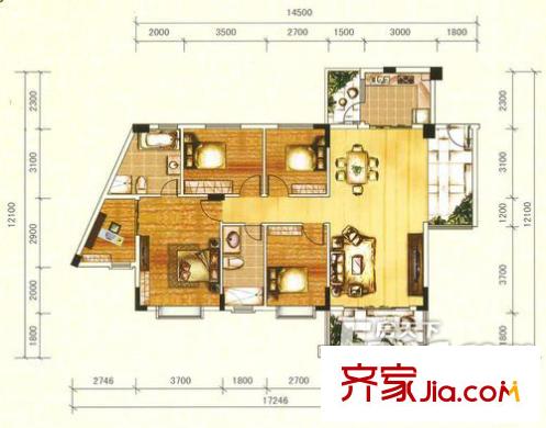 佛羅倫斯?柏悅灣戶型圖4室2廳 4室2廳2衛(wèi)1廚