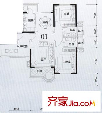 中信山語湖戶型圖2室2廳戶型圖 2室2廳2衛(wèi)1廚