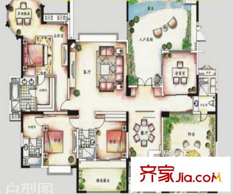 中信山語湖戶型圖3室3廳戶型圖 3室3廳3衛(wèi)1廚