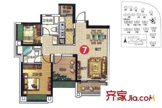 宏鼎?景裕豪園13座07單位約88平方米 3室2廳2衛(wèi)1廚