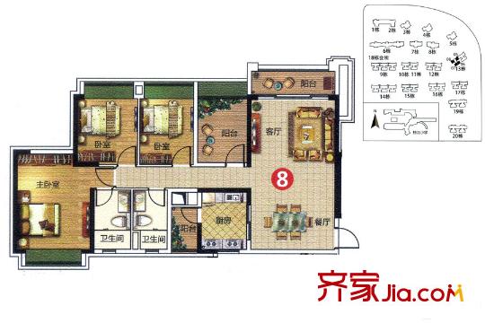 宏鼎?景裕豪園13座08單位約129平方米 4室2廳2衛(wèi)1廚