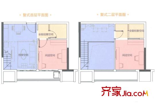 海倫堡?海匯廣場(chǎng)復(fù)式公寓B戶(hù)型54平方米 2室2廳1衛(wèi)