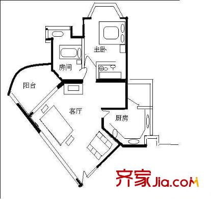 順德碧桂園碧海名軒戶(hù)型圖2室1廳戶(hù)型圖 2室1廳1衛(wèi)1廚