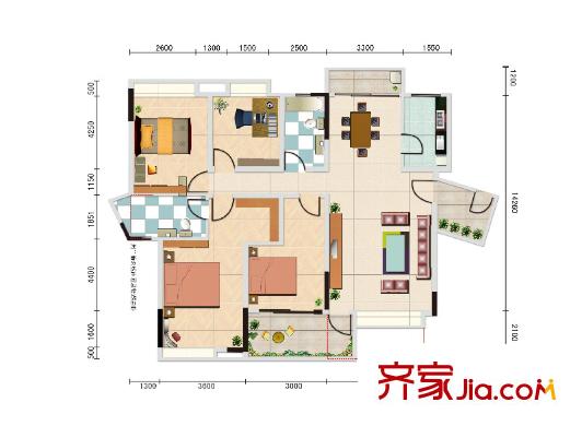 領(lǐng)地海納天河花園戶型圖9、12棟01、02單位 4室2廳2衛(wèi)1廚