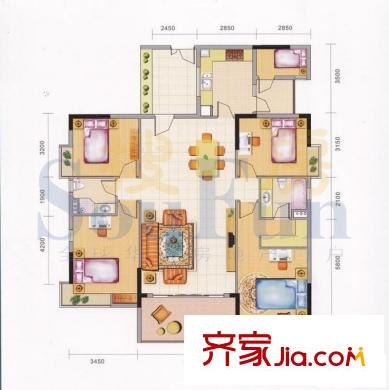 領(lǐng)地海納天河花園戶型圖4、5棟標(biāo)準(zhǔn)層01戶型 2室2廳2衛(wèi)1廚