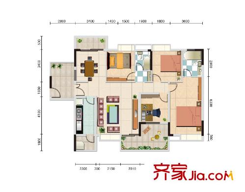 領(lǐng)地海納天河花園戶型圖10棟01單位、11棟03單位 4室2廳2衛(wèi)1廚