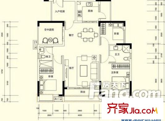 佛羅倫斯?柏悅灣戶型圖3室2廳 3室2廳2衛(wèi)1廚