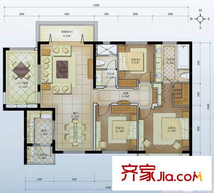 中信山語湖戶型圖3室2廳戶型圖 3室2廳2衛(wèi)1廚