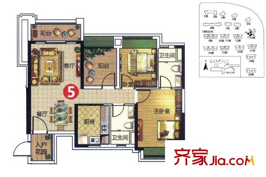 宏鼎?景裕豪園13座05單位約88平方米 3室2廳2衛(wèi)1廚