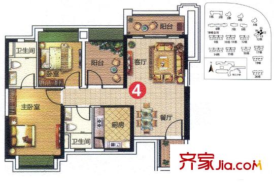 宏鼎?景裕豪園13座04單位約89平方米 3室2廳2衛(wèi)1廚