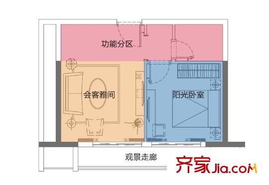 海倫堡?海匯廣場(chǎng)公寓B戶(hù)型約54平方米 1室1廳1衛(wèi)1廚