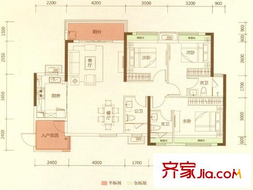 金地悅荔D戶型110平方米 3室2廳3衛(wèi)1廚