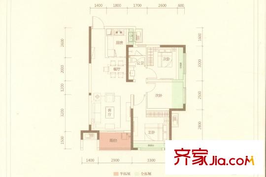 金地悅荔B戶型79平方米 3室2廳1衛(wèi)1廚