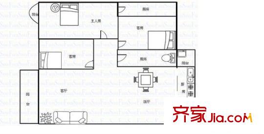 金雅軒戶型圖3室2廳戶型圖 3室2廳2衛(wèi)1廚