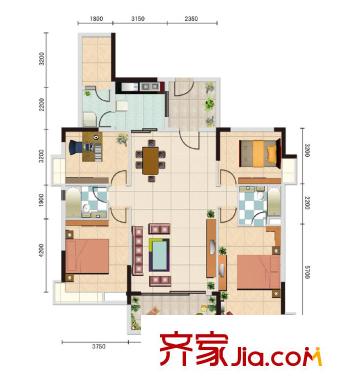 領(lǐng)地海納天河花園戶型圖10、11棟02單位 4室2廳2衛(wèi)1廚