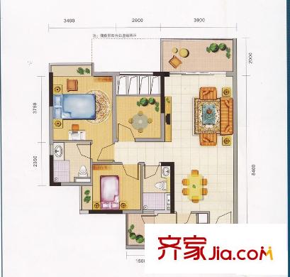 領(lǐng)地海納天河花園戶型圖4、5棟03、04，6棟04、7棟02戶型 2室2廳