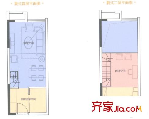 海倫堡?海匯廣場(chǎng)復(fù)式公寓A戶(hù)型42平方米 1室2廳1衛(wèi)