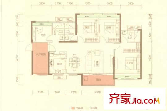 金地悅荔F戶型110平方米 4室2廳2衛(wèi)1廚