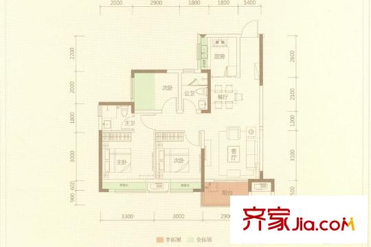 金地悅荔C戶型89平方米 3室2廳2衛(wèi)1廚