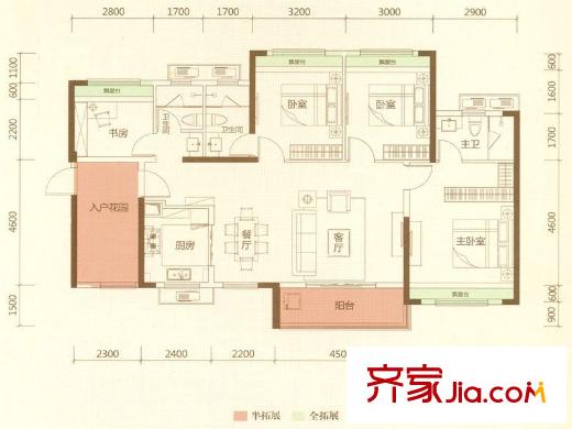 金地悅荔E戶型130平方米 4室2廳3衛(wèi)1廚