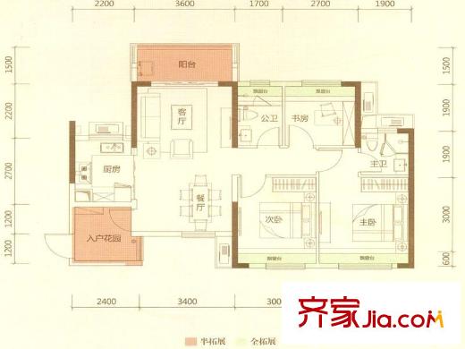 金地悅荔A戶型89平方米 3室2廳2衛(wèi)1廚