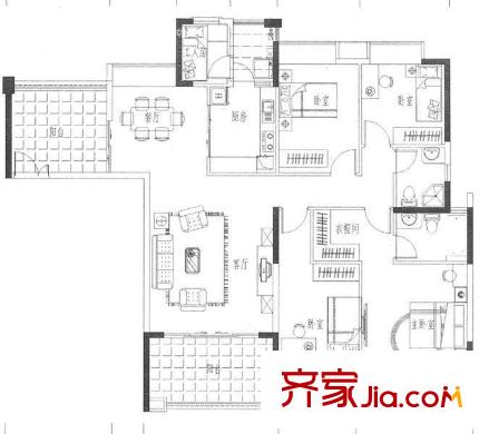 水悦城邦户型图4室2厅户型图 4室2厅1卫1厨