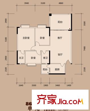 白天鵝花園?御江86棟03單位 3室2廳2衛(wèi)1廚