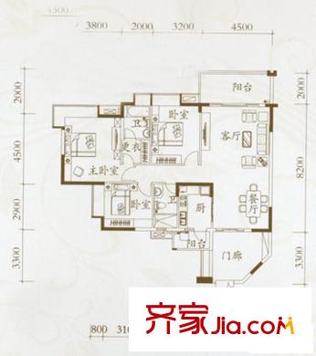 海悅新城戶型圖A座01戶型 3室2廳