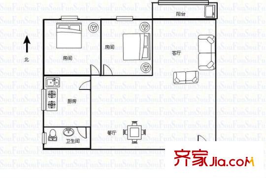 銀豐花園戶(hù)型圖2室2廳 戶(hù)型圖 2室2廳1衛(wèi)1廚