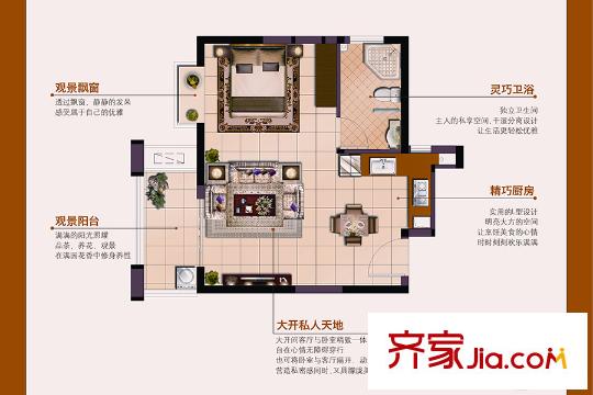 美的翰城高層26#中間戶型 1室1廳1衛(wèi)1廚