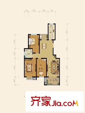 金色家園一期2#、3#樓邊戶F戶型 3室2廳1衛(wèi)1廚