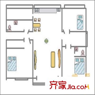 怡景嘉園戶型圖戶型圖（3-1-1） 3室1廳1衛(wèi)1廚