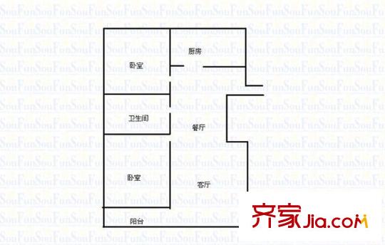 怡景嘉園戶型圖戶型圖（2-2-1） 2室2廳1衛(wèi)1廚