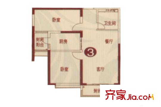 恒大名都21#02/03戶型 2室2廳1衛(wèi)1廚