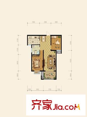 金色家園一期1#、4#、5#樓中間戶B戶型 2室2廳1衛(wèi)1廚