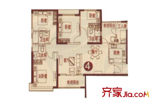 恒大名都22#04戶型 4室2廳3衛(wèi)1廚