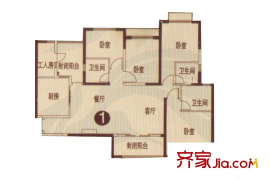 恒大名都25/29#1單元01戶型 4室2廳3衛(wèi)1廚