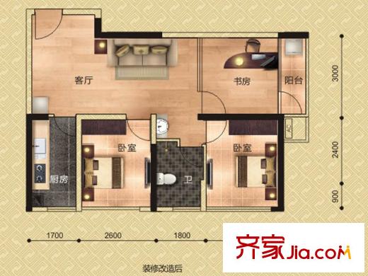 天健世紀花園6#樓06戶型 3室1廳1衛(wèi)1廚