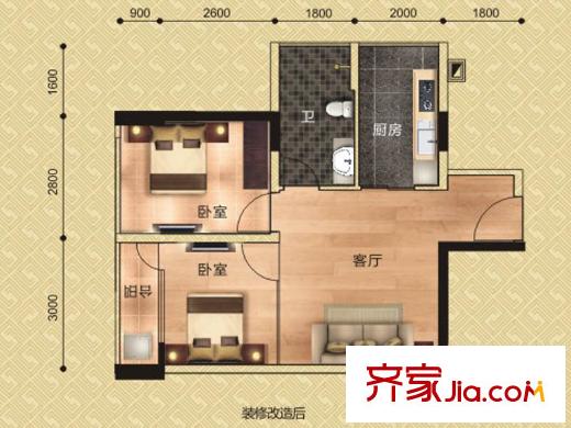 天健世紀花園6#樓10戶型 2室1廳1衛(wèi)1廚