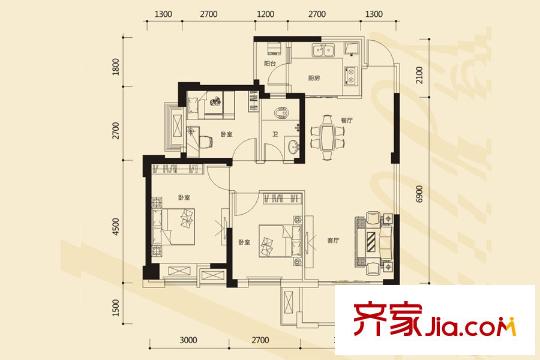 時代茗城|財富天下1號樓一單元02號房 3室2廳1衛(wèi)1廚