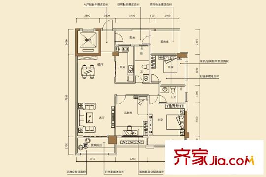 時代茗城|財富天下7號樓98平方米變四房戶型 4室2廳2衛(wèi)1廚