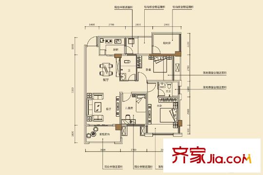 時代茗城|財富天下10號樓92平方米戶型一 4室2廳2衛(wèi)1廚