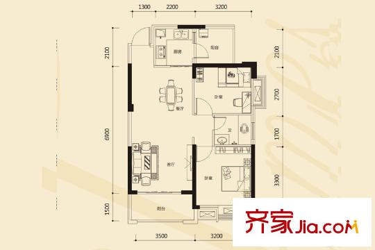 時代茗城|財富天下1號樓一單元01號房 2室2廳1衛(wèi)1廚